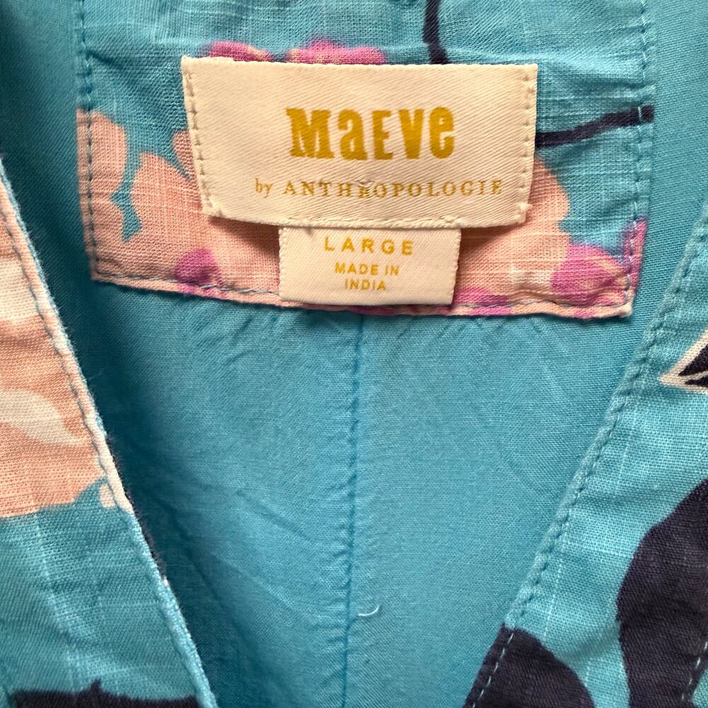 Anthropologie Maeve The Cassandra Maxi Dress Botanical Motif Blue Pink Large - Picture 7 of 9